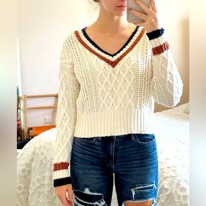 AE v neck cable sweater